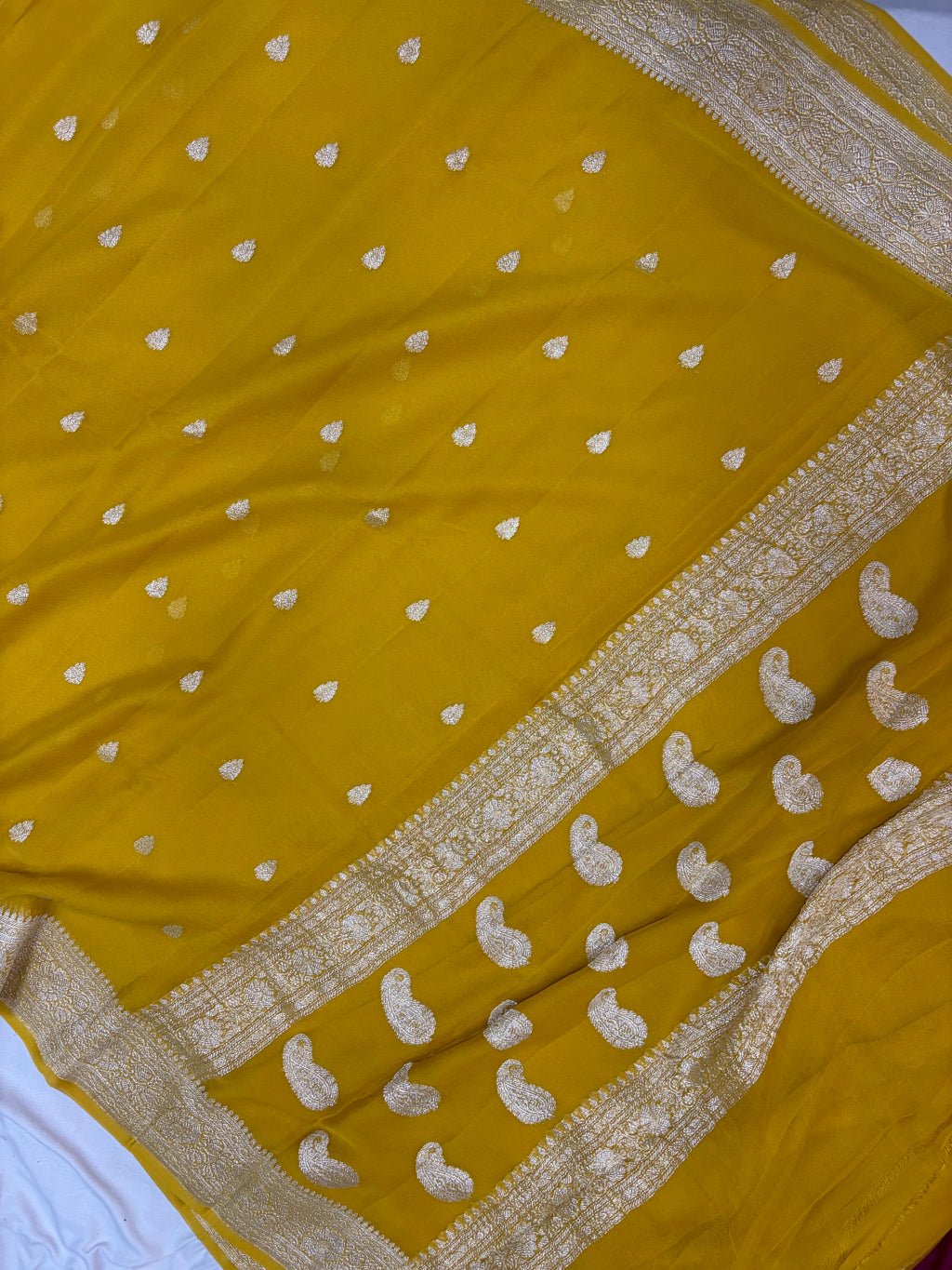 Pure khaddi chiffon saree in mustard gold colour
