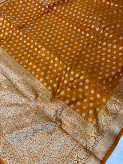 Banarasi georgette silk saree in rust orange colour