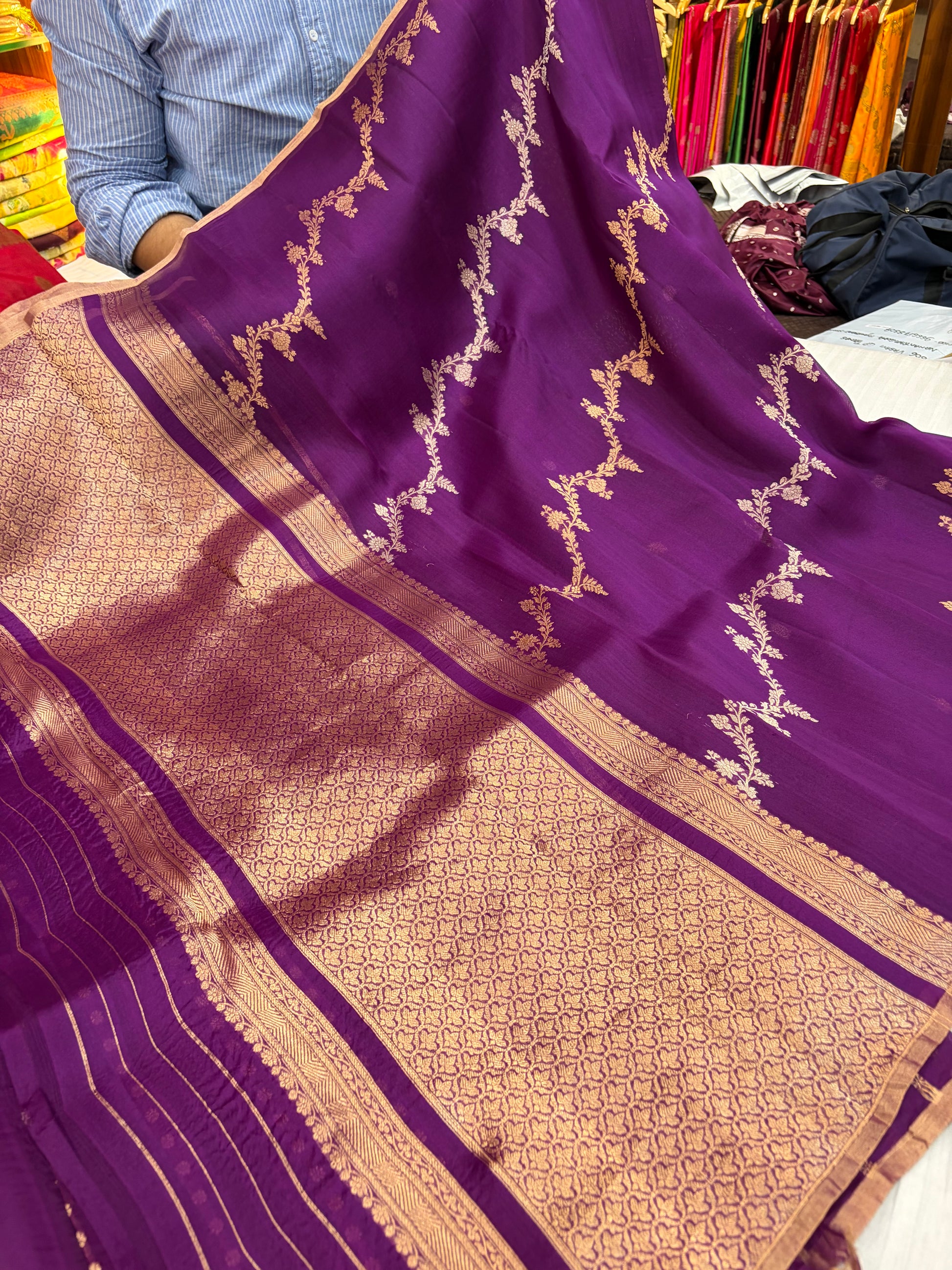 Pure handloom organza silk saree in purple colour