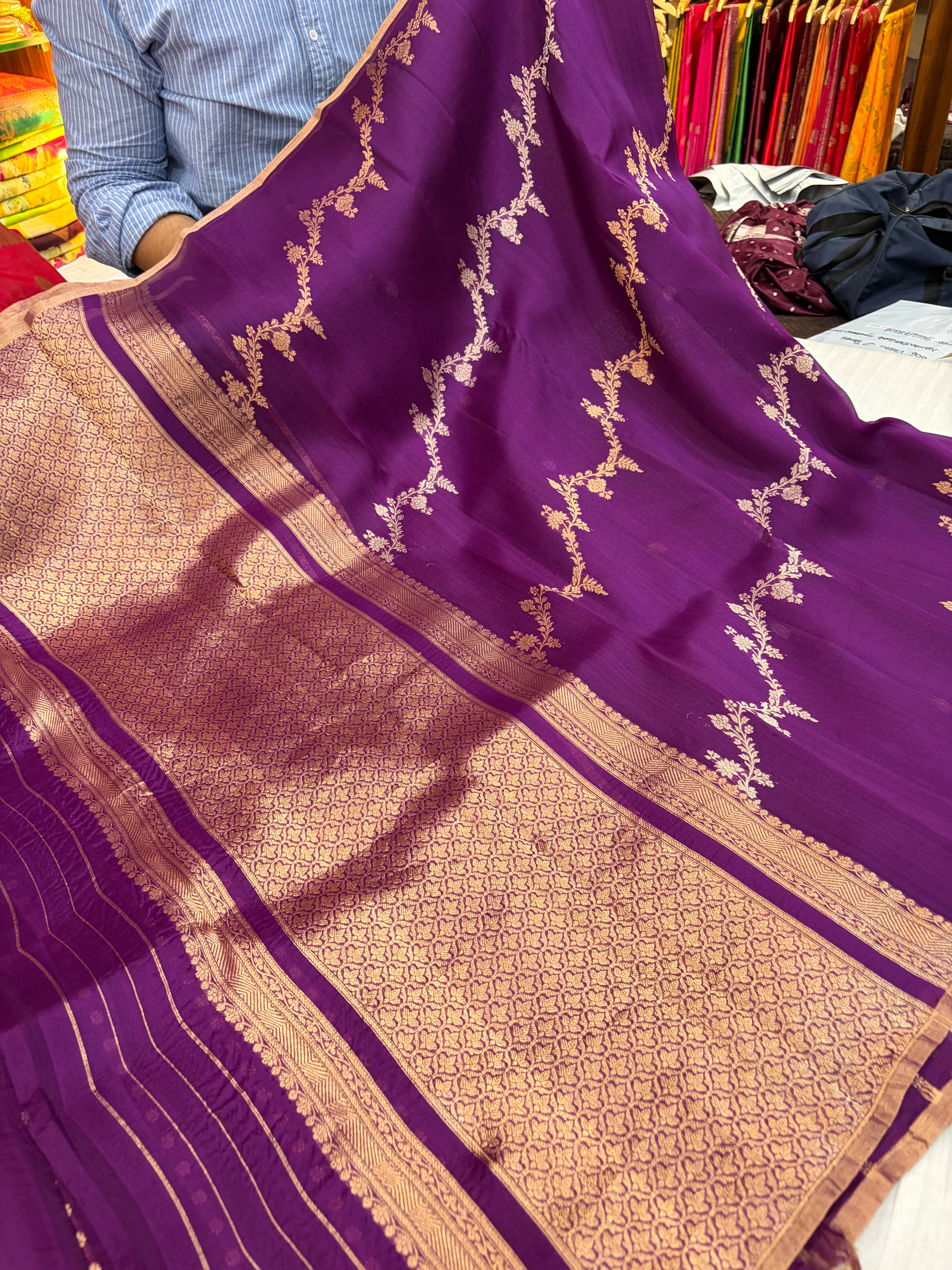 Pure handloom organza silk saree in purple colour