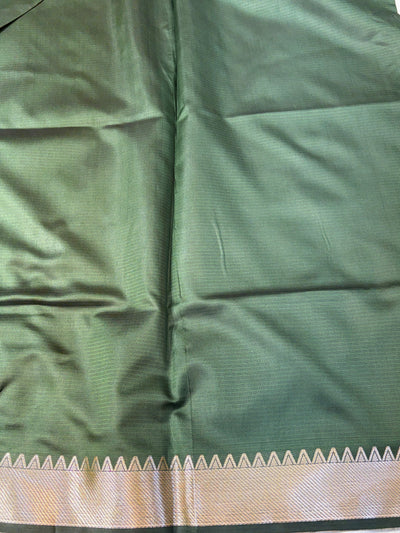 Banarasi soft silk saree in bottle  green colour