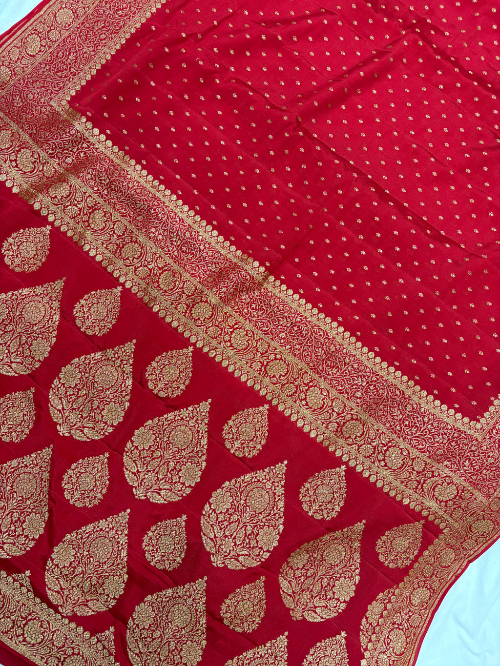 Pure khaddi crepe silk saree in red colour