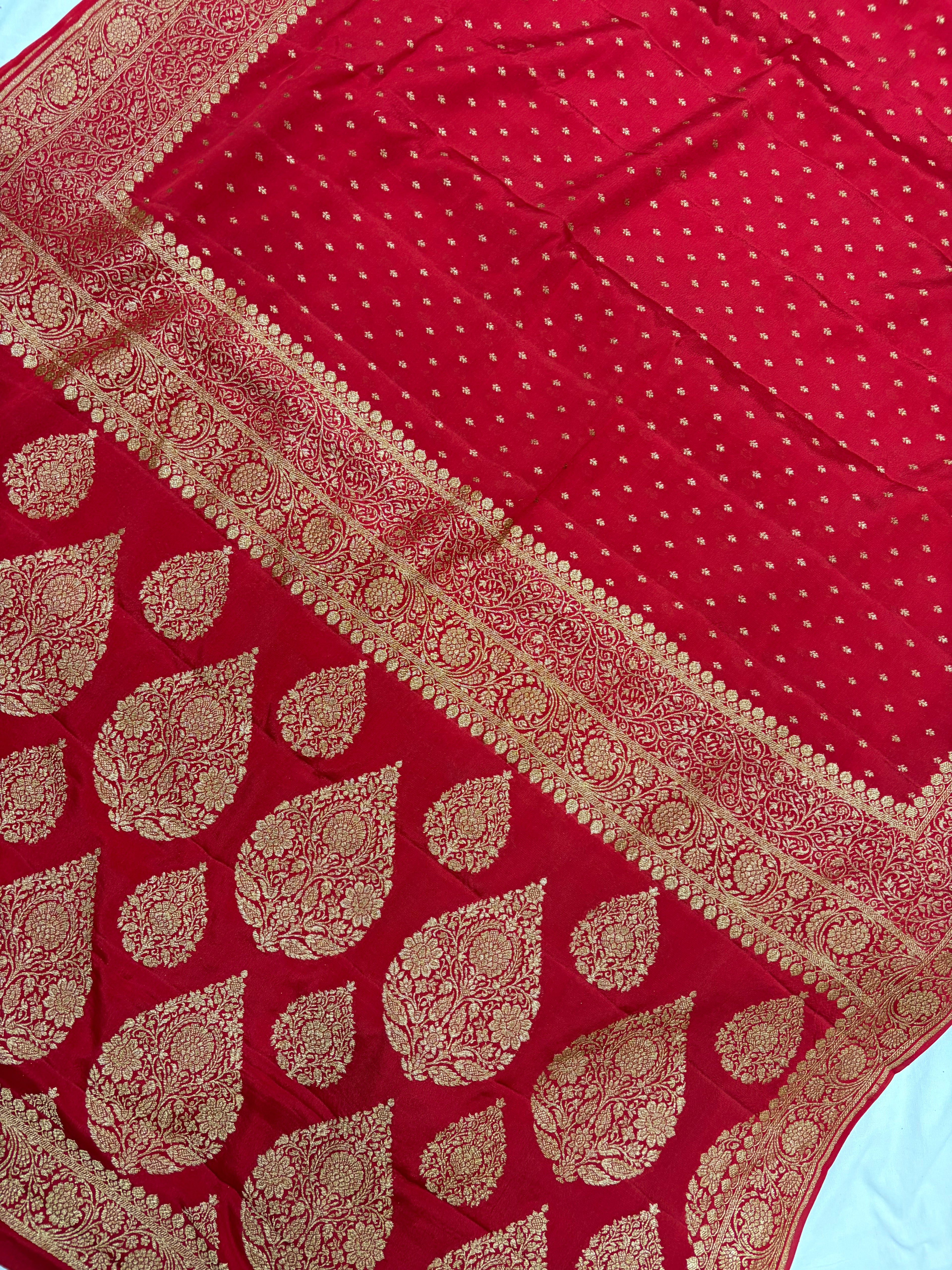 Pure khaddi crepe silk saree in red colour
