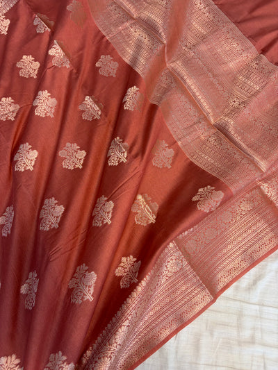Banarasi soft katan silk saree in brick red colour