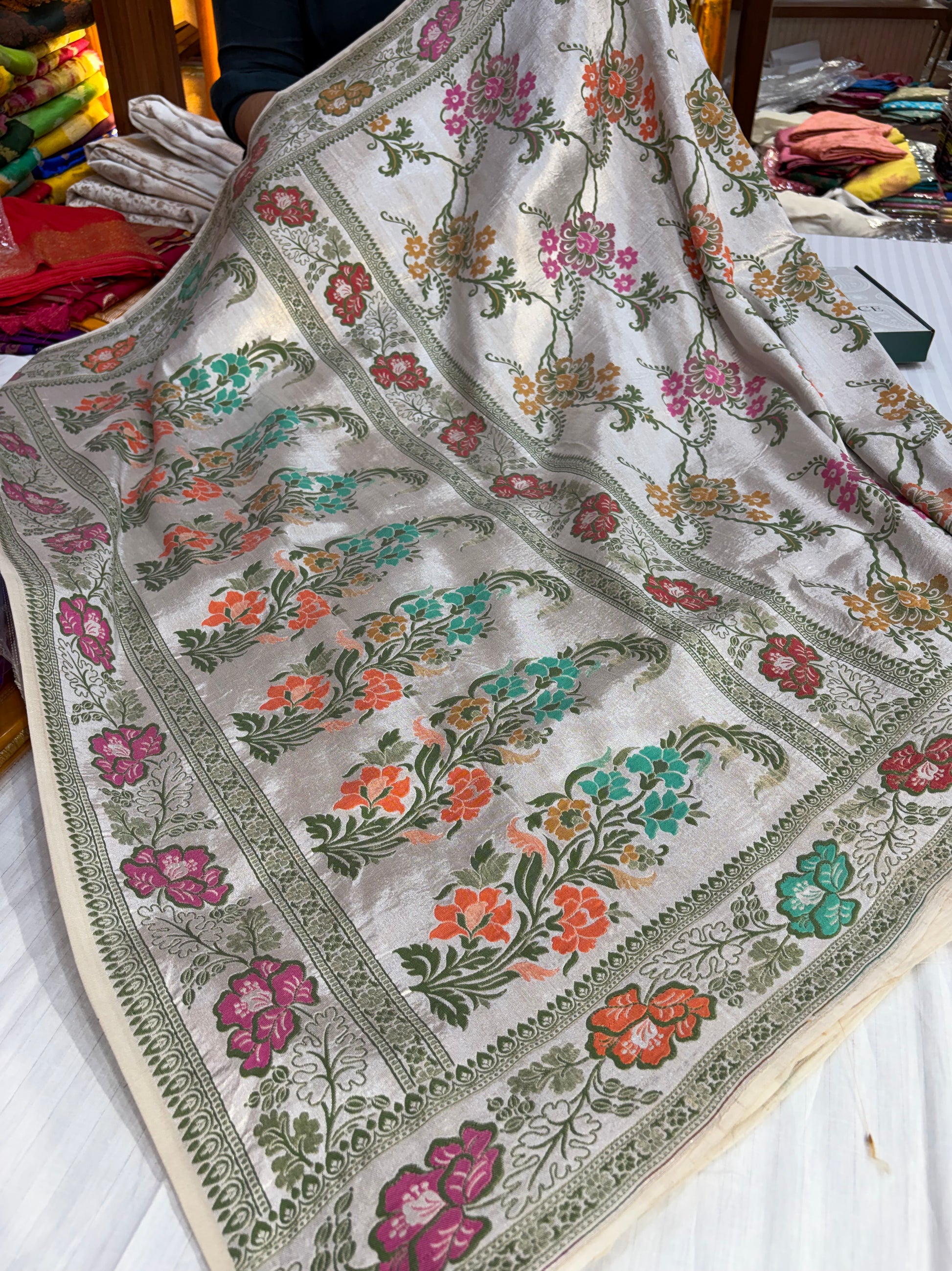 Banarasi pure Tussar Georgette silk saree with multiple meenakari work