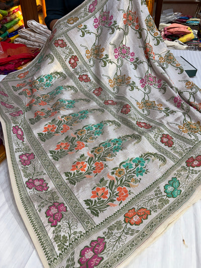 Banarasi pure Tussar Georgette silk saree with multiple meenakari work