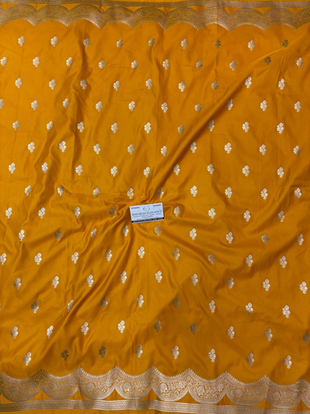 Mustard Mashru Silk Saree With Zari Necklace Border Booti