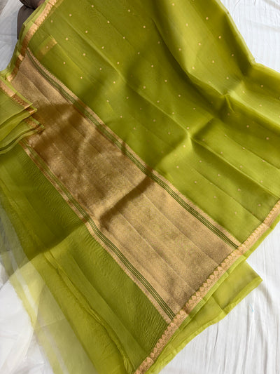 Pure handloom organza silk saree in pista green colour