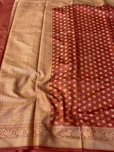 Banarasi georgette silk saree in peach colour