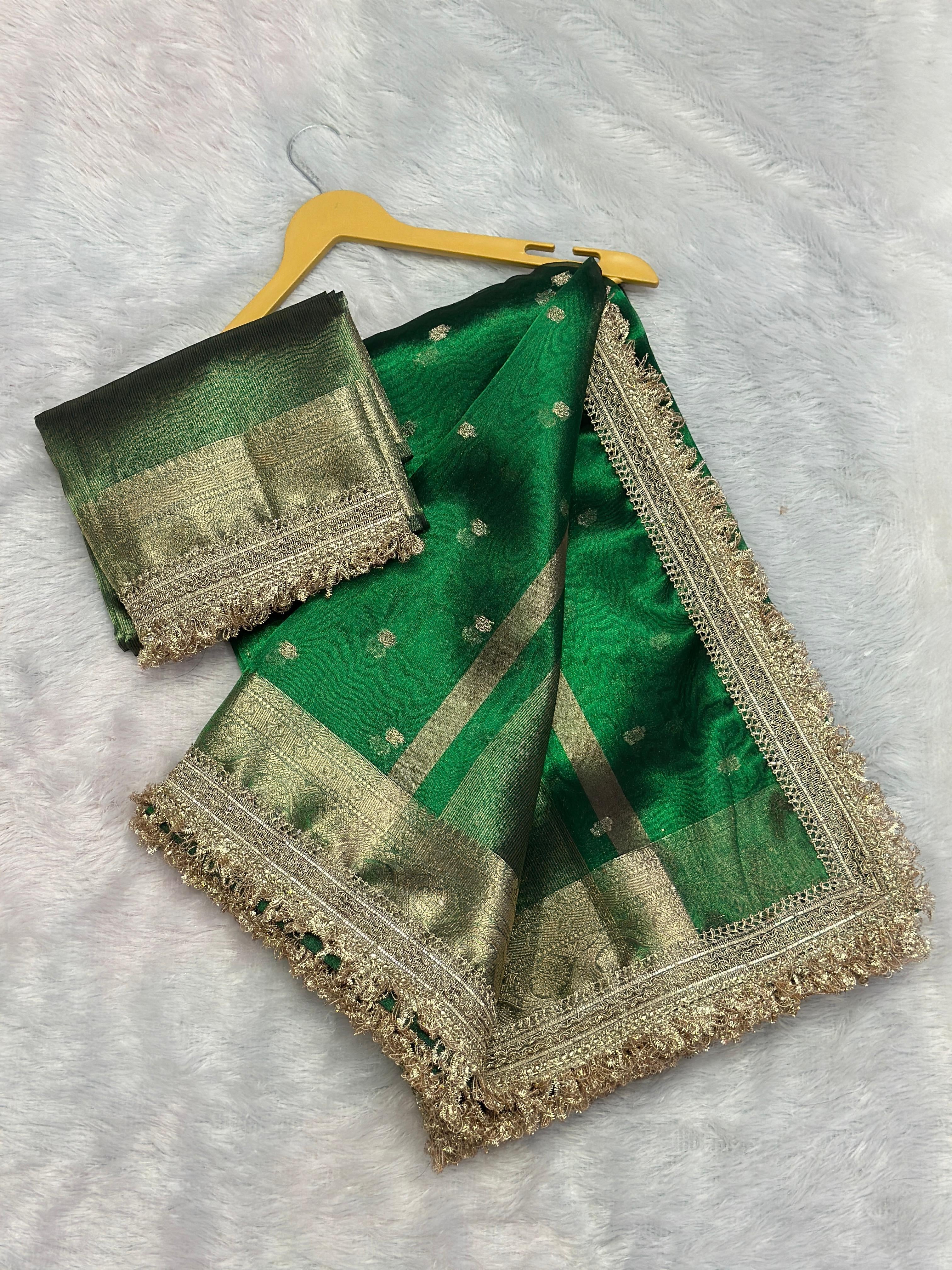 BANARASI SOFT TISSUE SILK SAREE WITH PREMIUM DOUBLE LACE WORK