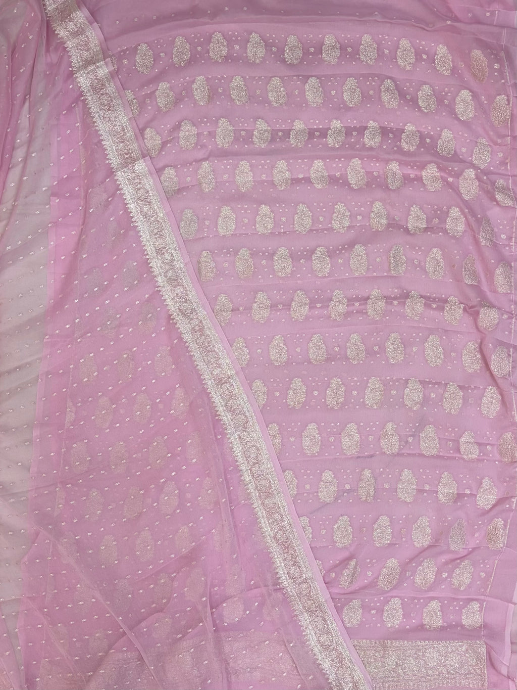 Pure khaddi chiffon suit in baby pink colour