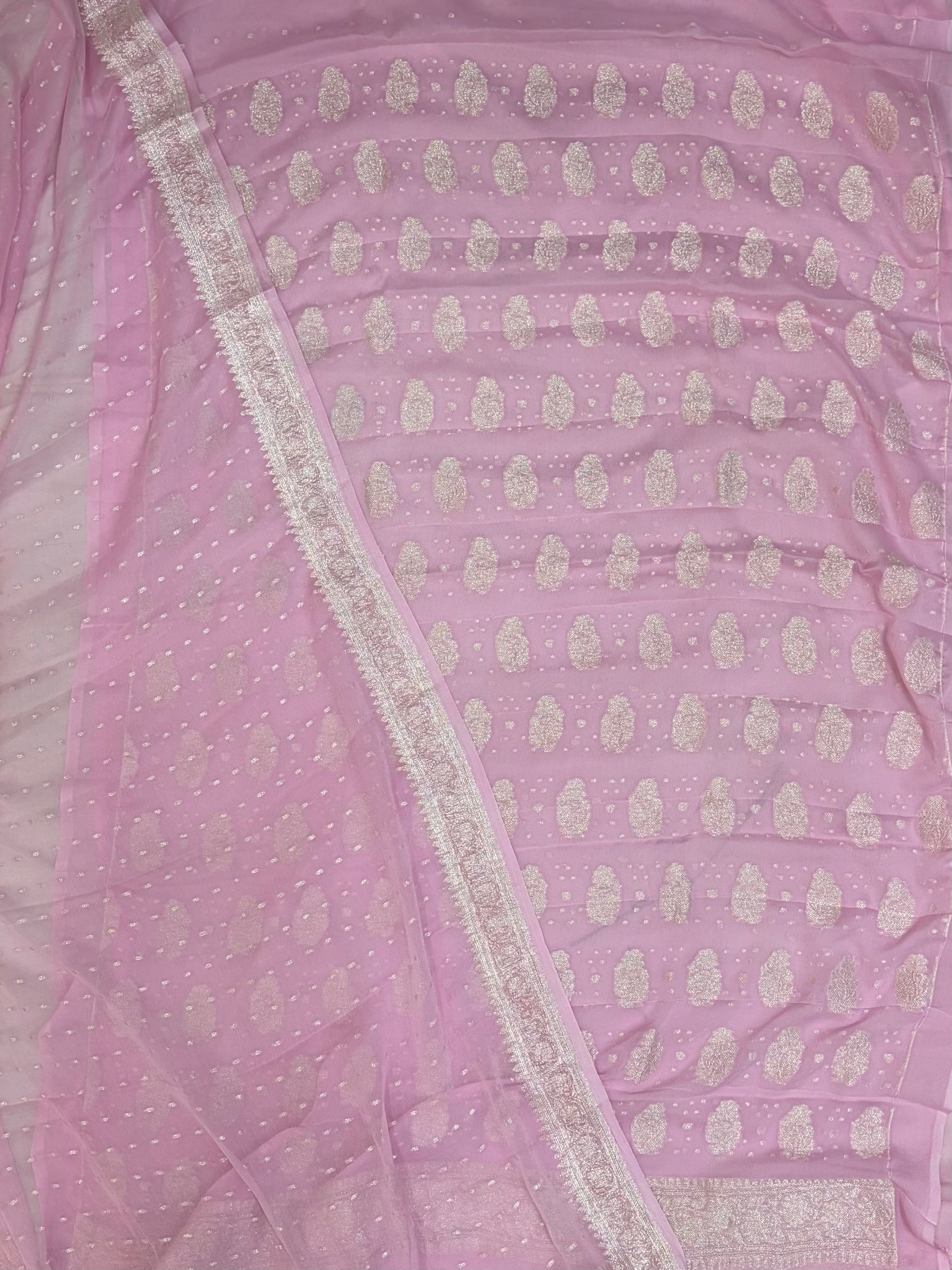 Pure khaddi chiffon suit in baby pink colour