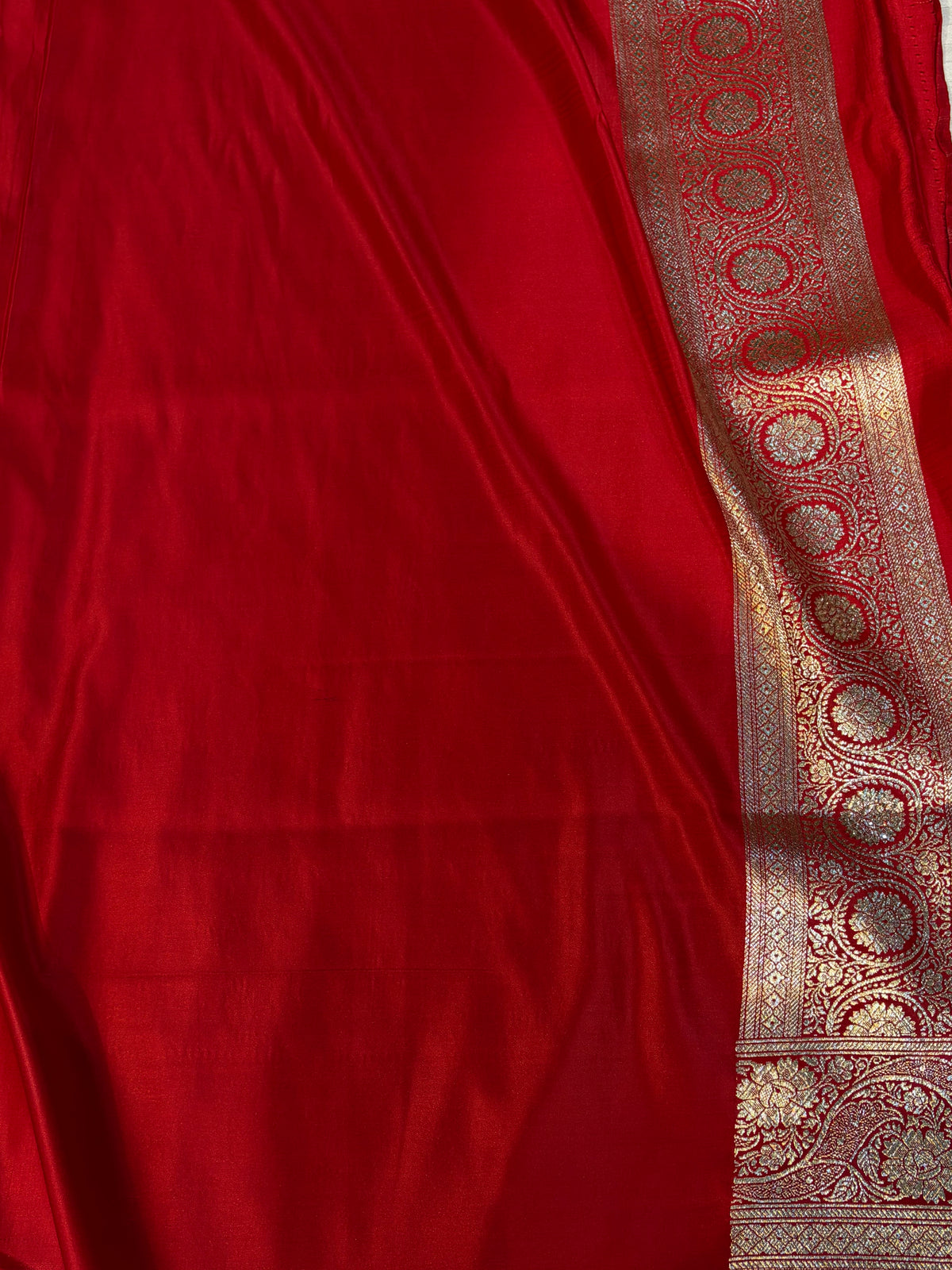 Bridal Banarasi satin Katan silk sarees in blood red colour with all over Swarovski work