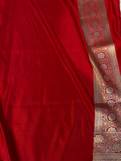 Bridal Banarasi satin Katan silk sarees in blood red colour with all over Swarovski work