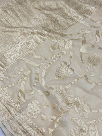 Pure georgette silk saree in pastel cream colour
