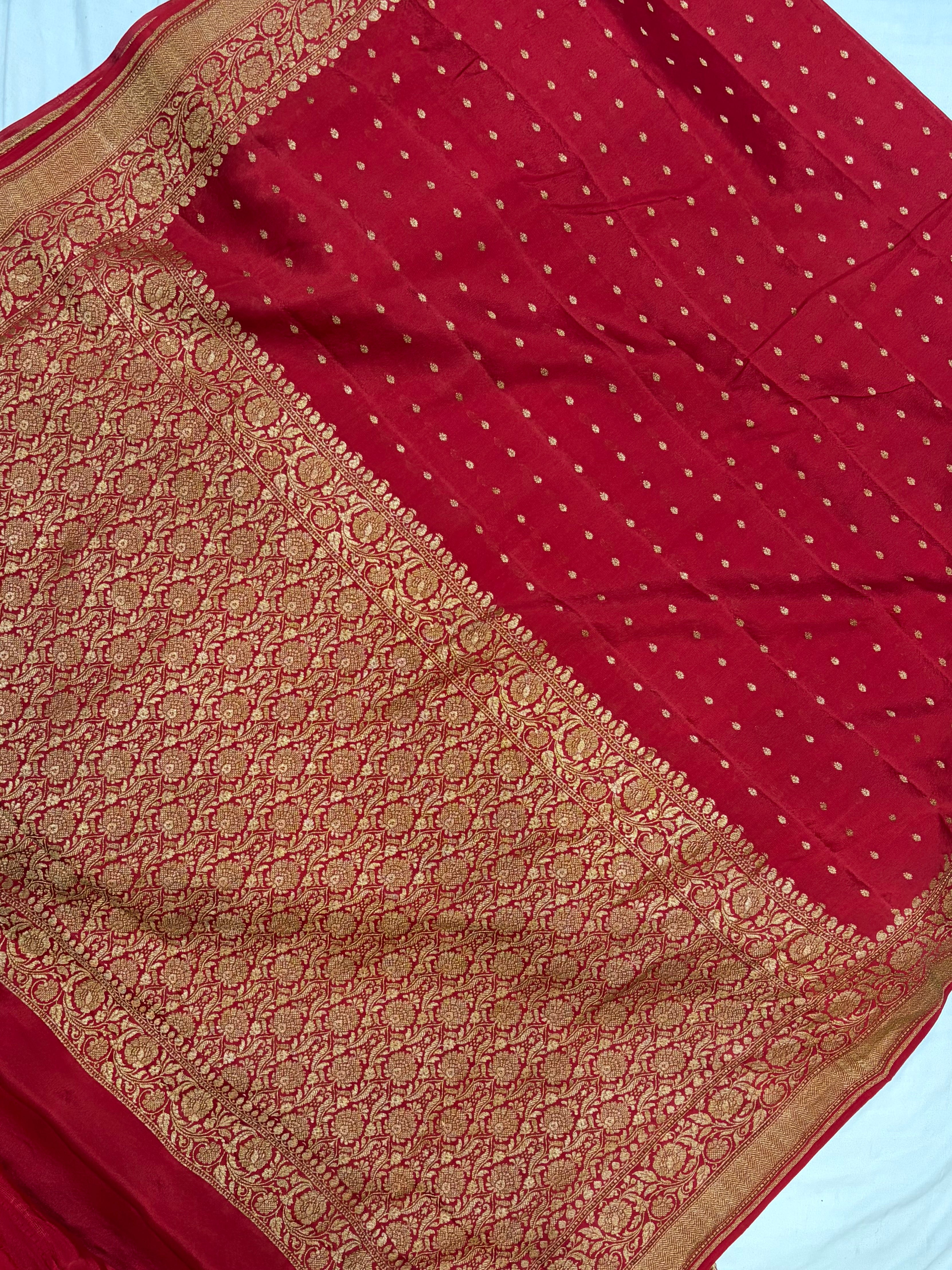 Pure khaddi crepe silk saree in red colour