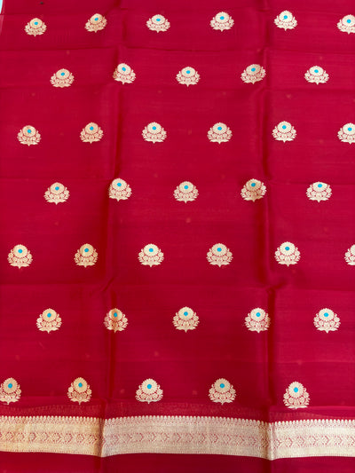 Pure Handloom Kora silk suit set in light Red colour with meenakari work