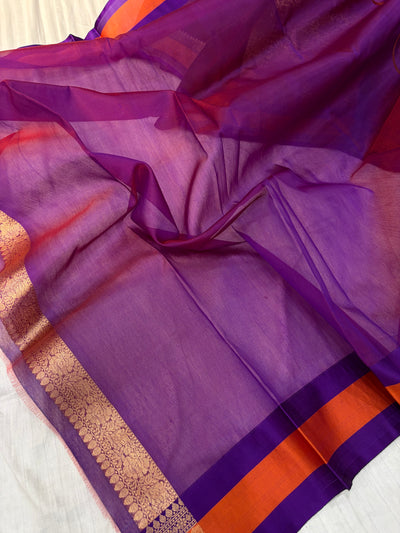 Pure handloom organza silk saree in with 3D colour border