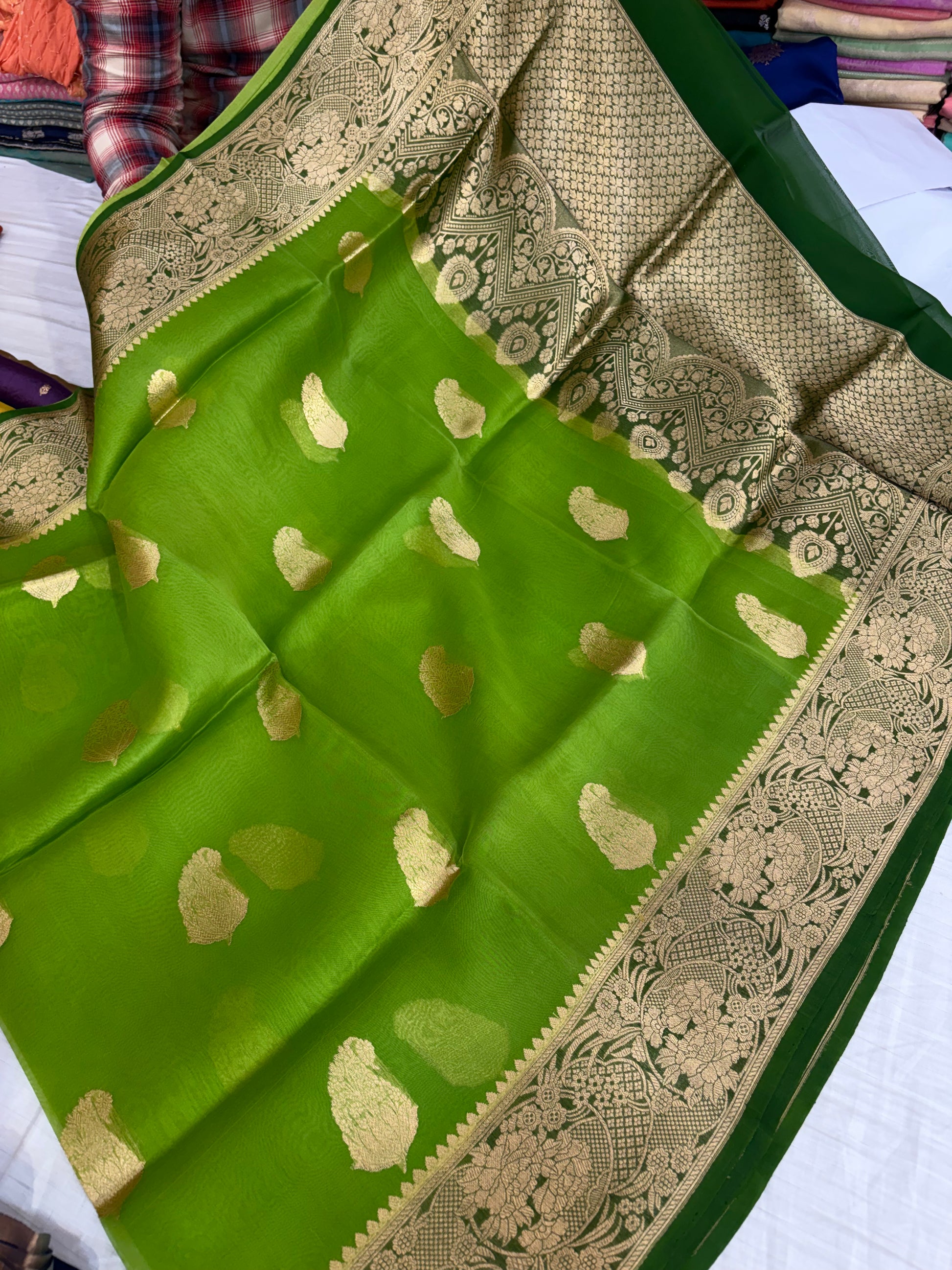 Pure handloom organza silk saree in green colour