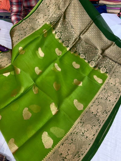 Pure handloom organza silk saree in green colour