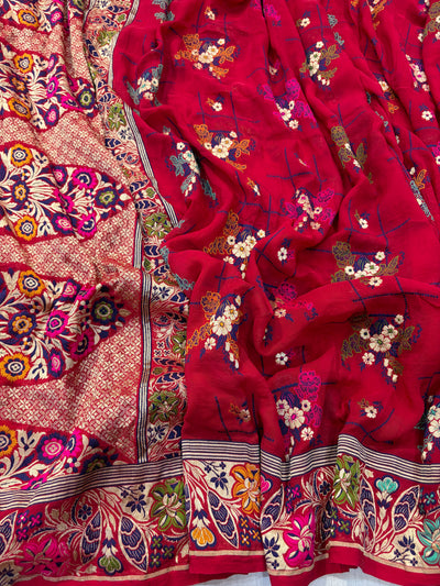 Premium Pure georgette silk sarees all over Multi Meenakari work with pure water zari wokr
