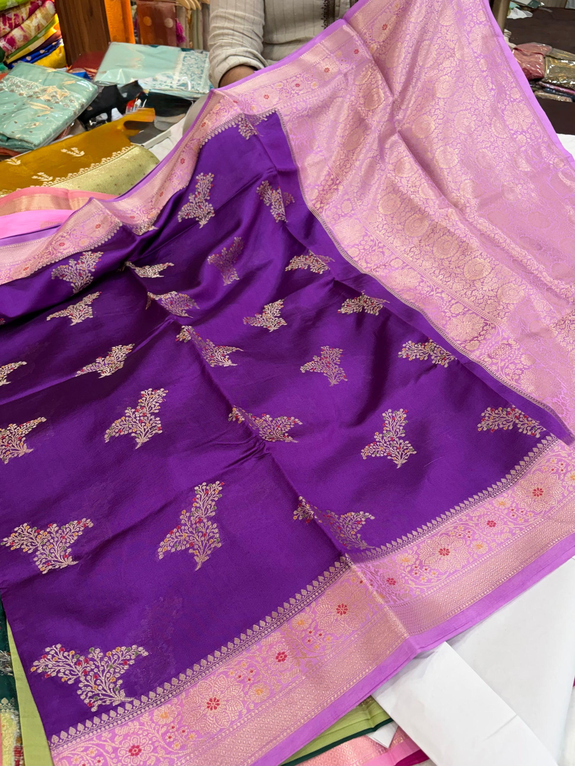 Pure raw mango saree in purple with levender colour combination