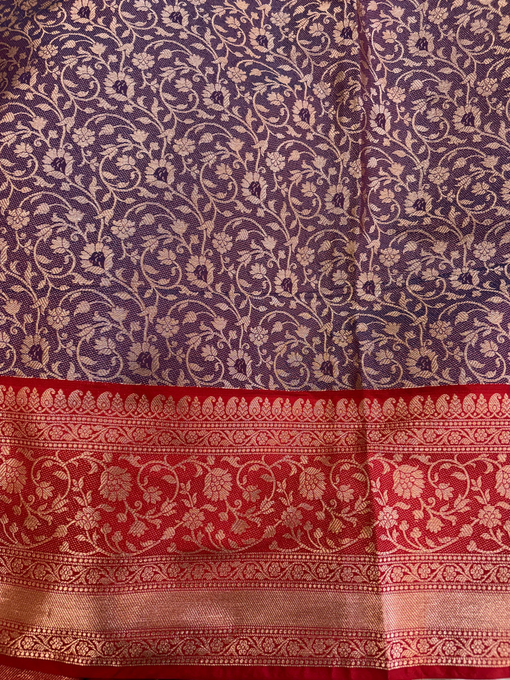 Banarasi soft silk Meenakari saree in navy blue with maroon colour