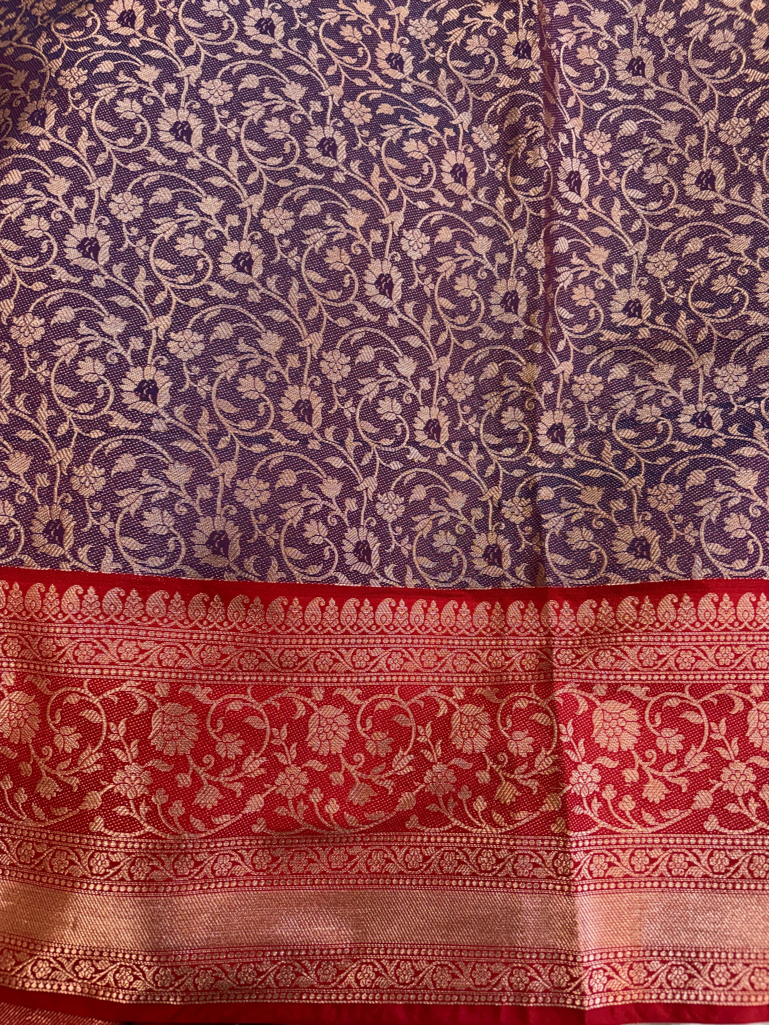 Banarasi soft silk Meenakari saree in navy blue with maroon colour