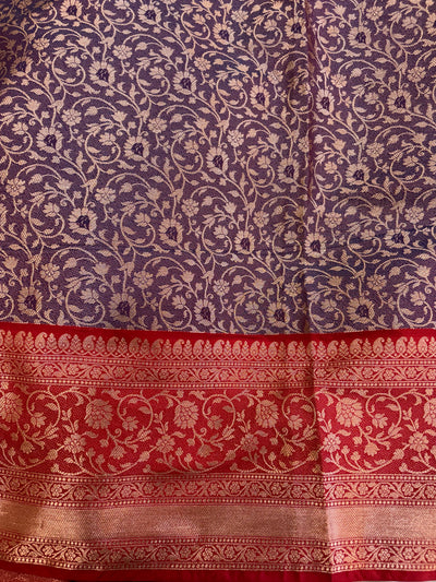 Banarasi soft silk Meenakari saree in navy blue with maroon colour