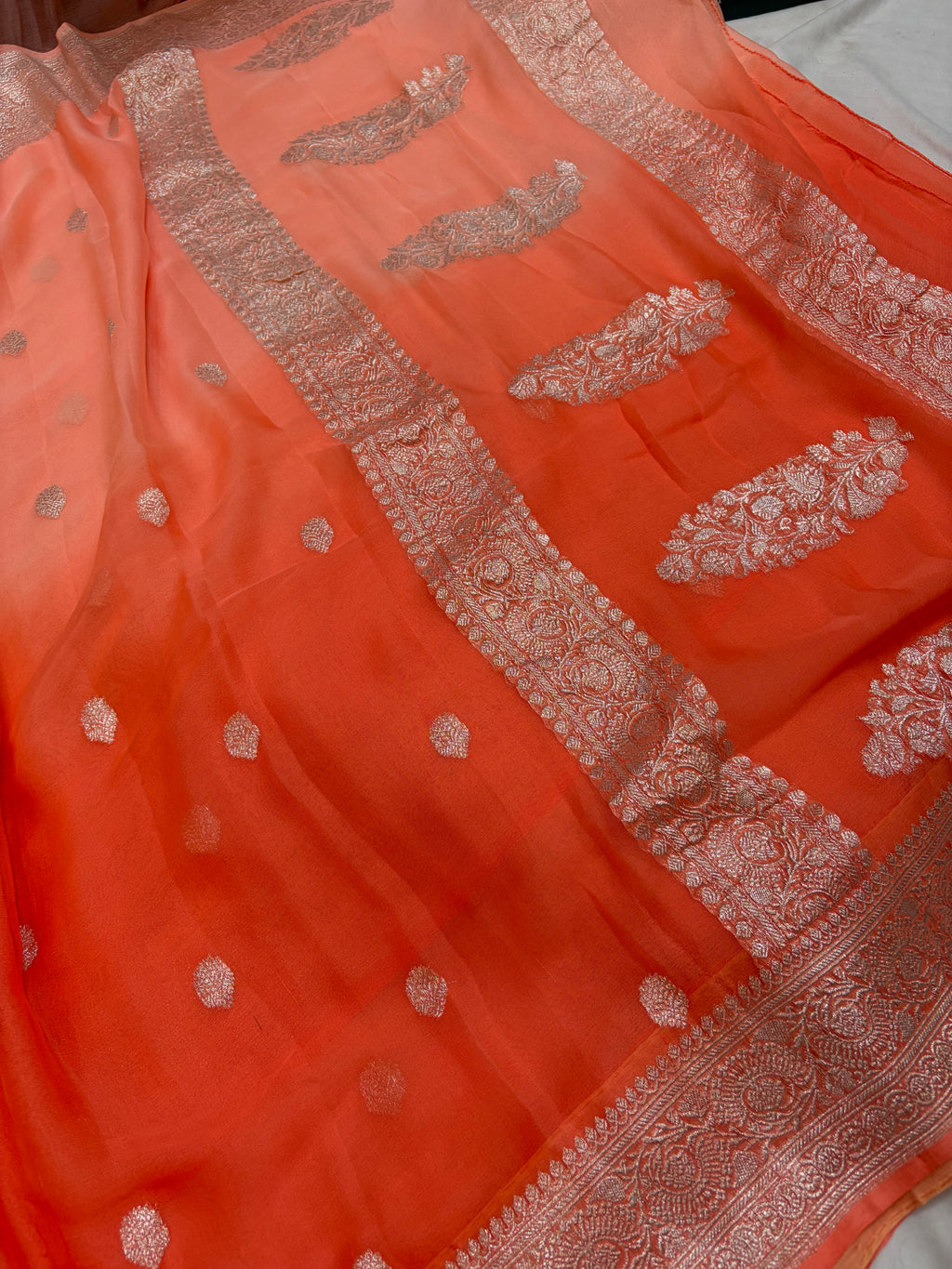 Pure khaddi chiffon saree in half half colour shade
