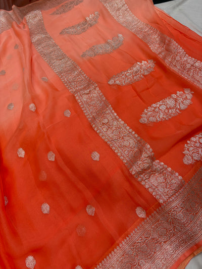 Pure khaddi chiffon saree in half half colour shade