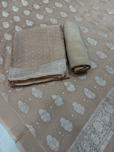 Pure khaddi chiffon suit in light chiku colour