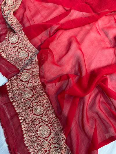 Pure Banarasi handloom georgette silk saree in red colour
