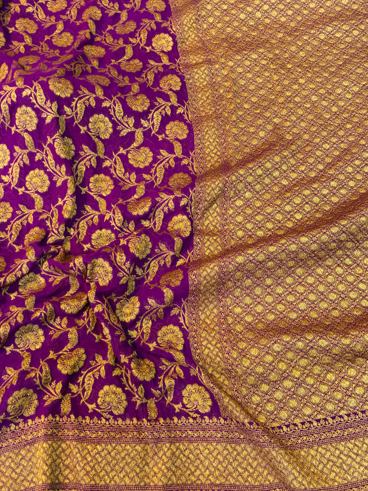 Pure georgette jaal silk saree in antique Zari work