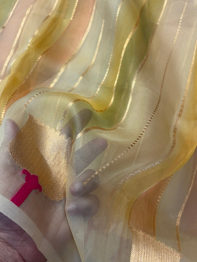 Pure handloom kora silk saree in beautiful shaded colour