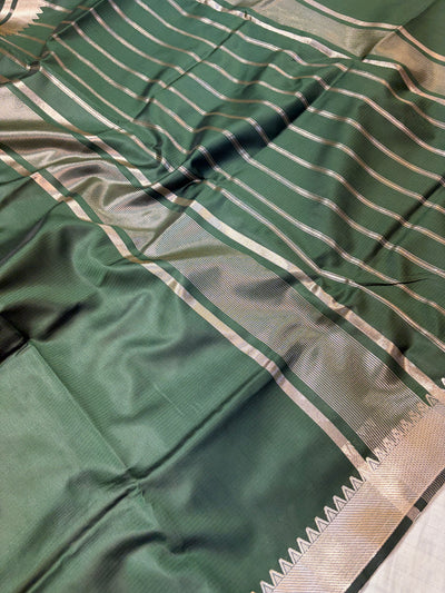 Banarasi soft silk saree in bottle  green colour