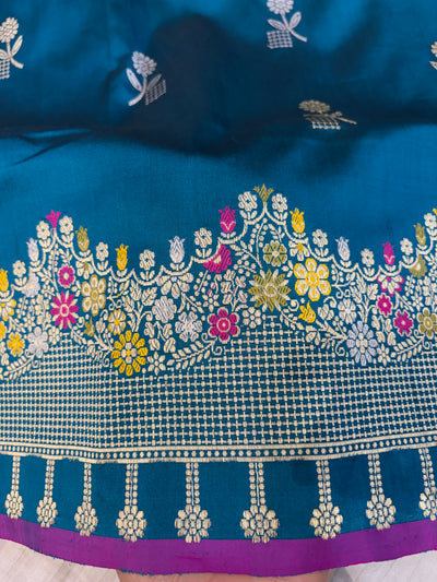 Beautiful Pure handloom katan silk sareee in peacock blue colour