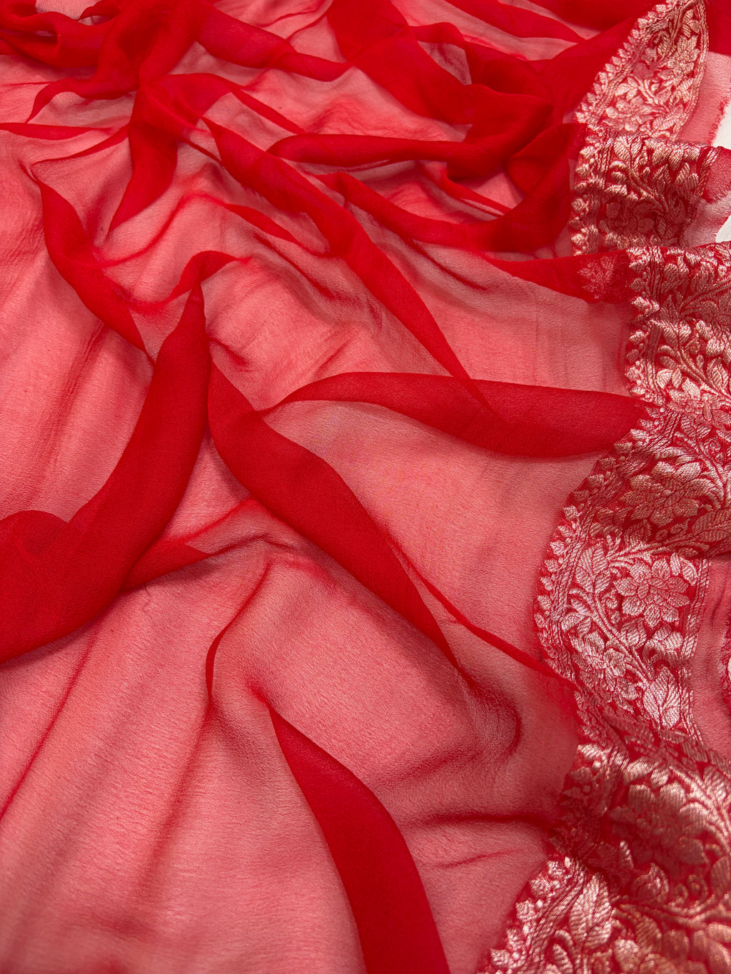 Pure khaddi chiffon saree in black & red colour