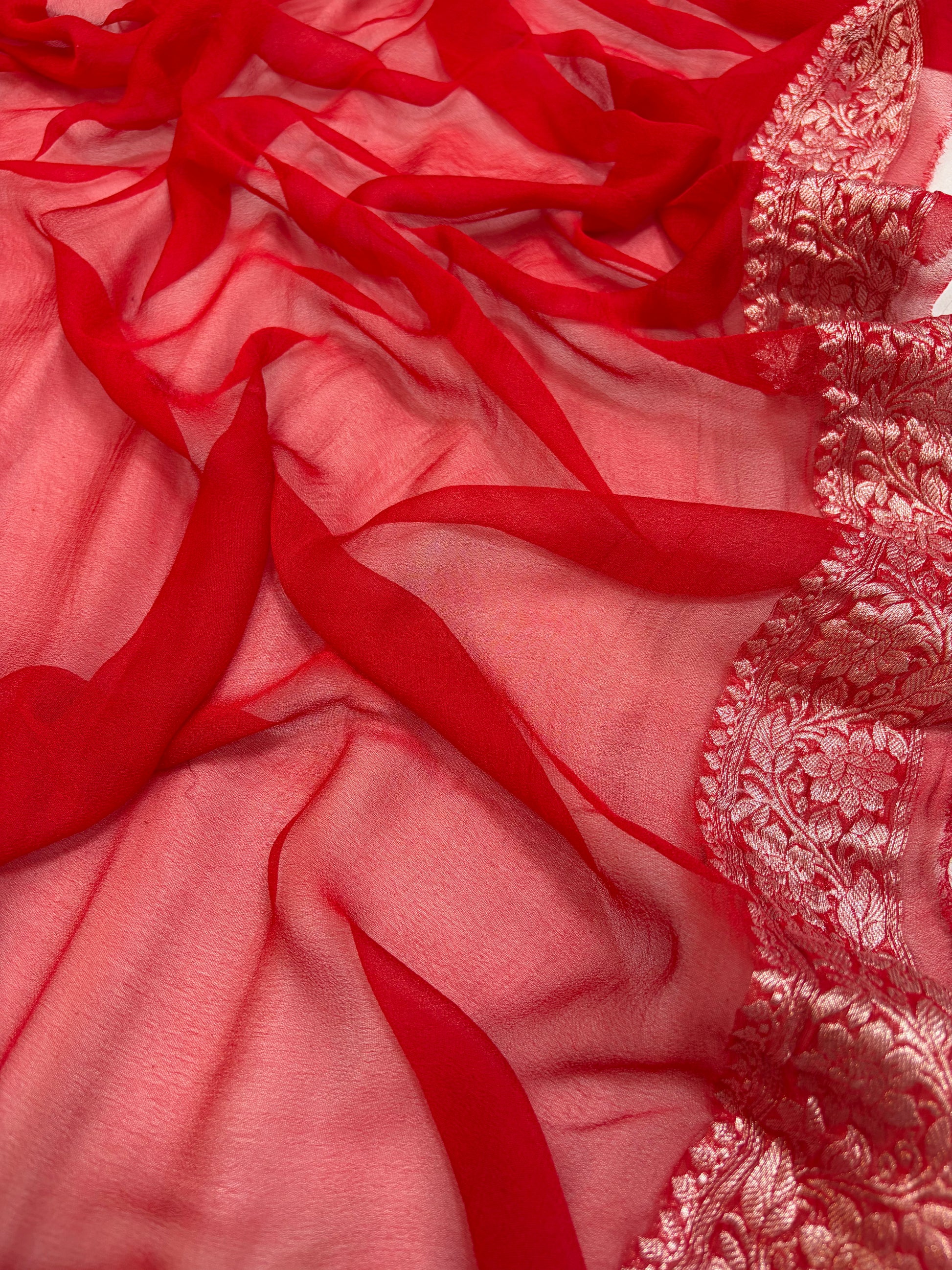 Pure khaddi chiffon saree in black & red colour