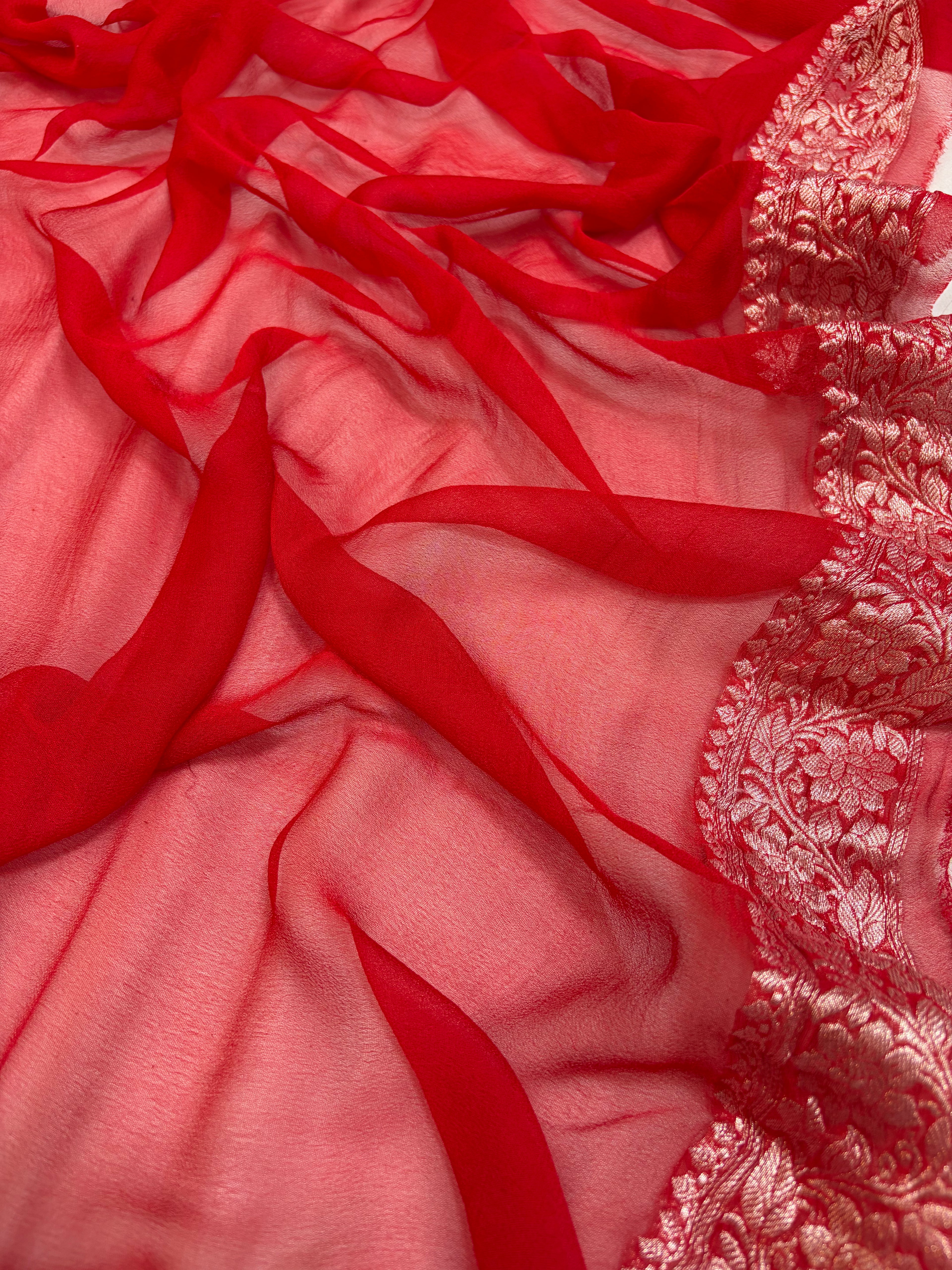 Pure khaddi chiffon saree in black & red colour