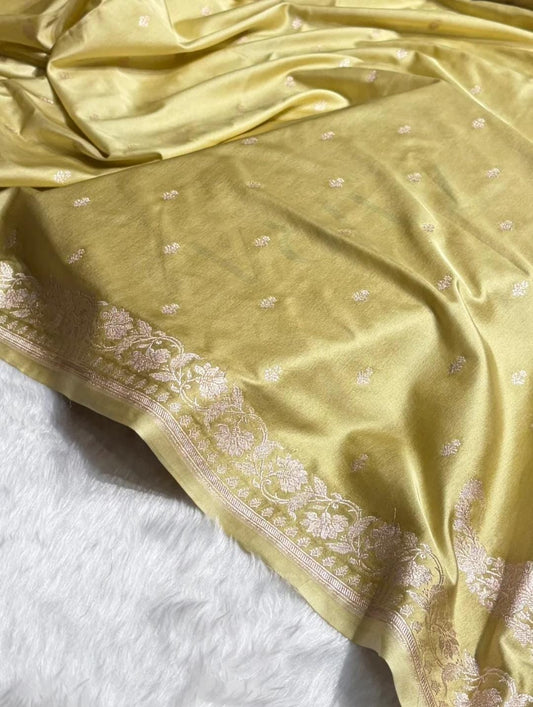 Beautiful Mashru silk saree in light olive green colour