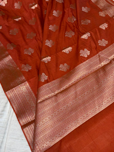 Banarasi soft katan silk saree in rust coloue