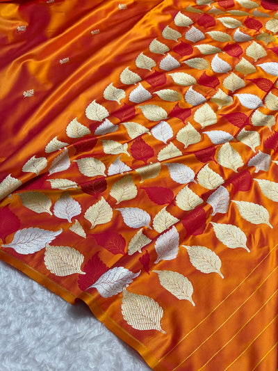 Beautiful Mashru silk saree in orange