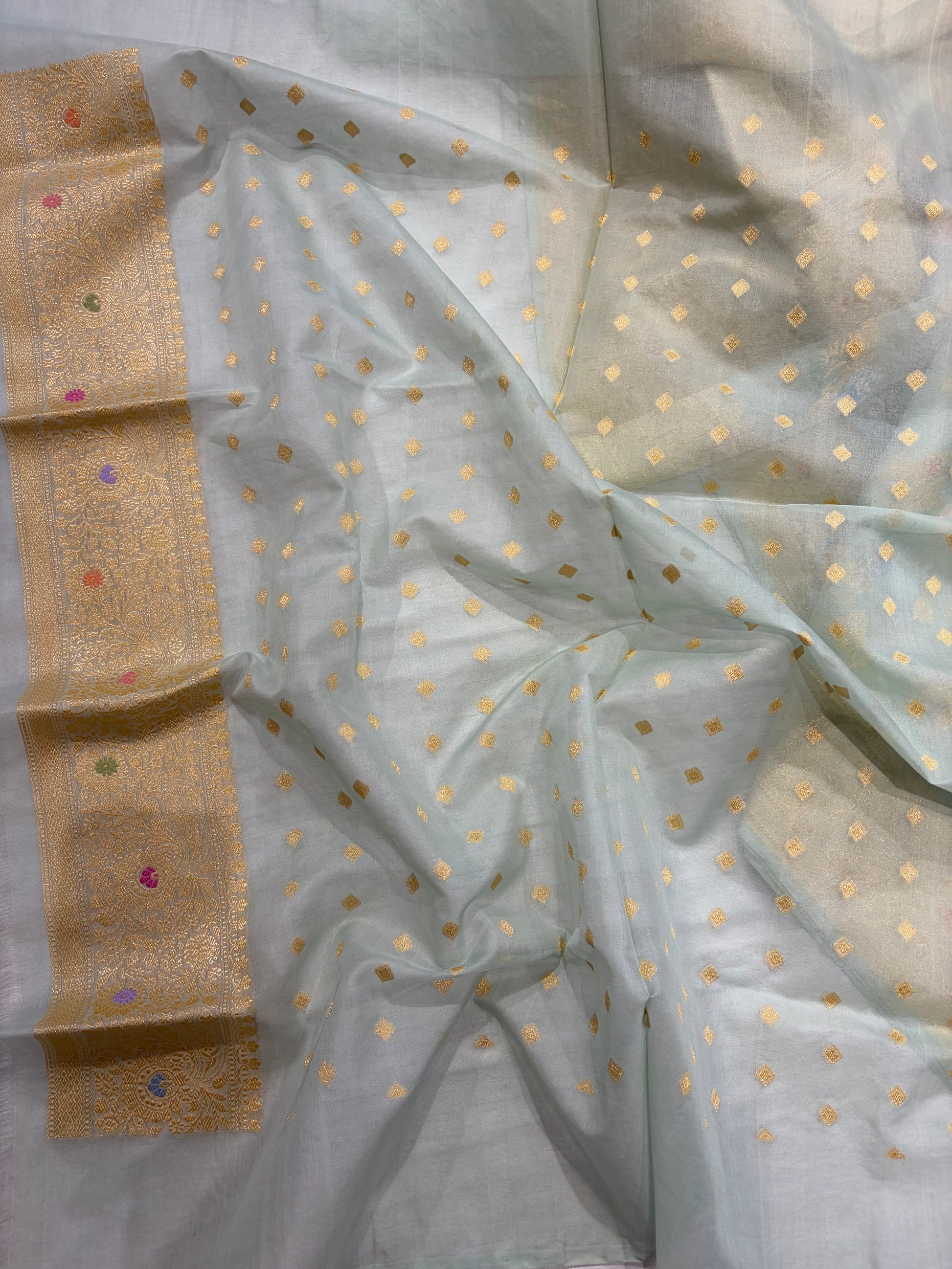 Premium pure Kora silk saree with all over meenawork in beautiful sea green shade