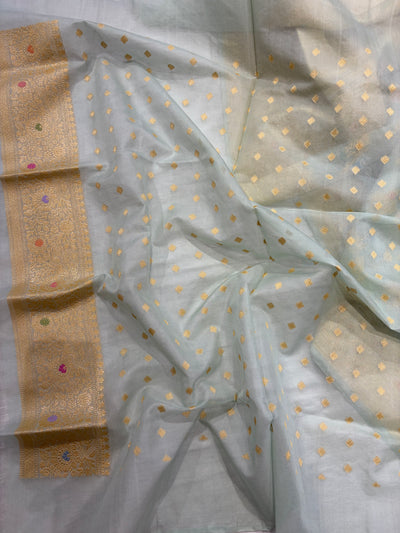 Premium pure Kora silk saree with all over meenawork in beautiful sea green shade