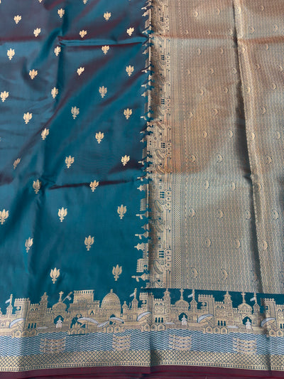 Banarasi soft katan silk saree in peacock blue colour