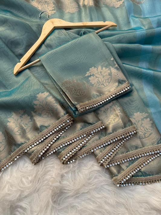 BANARASI SOFT TISSUE SILK SAREE WITH RICH GOLDEN ZARI WEAVING