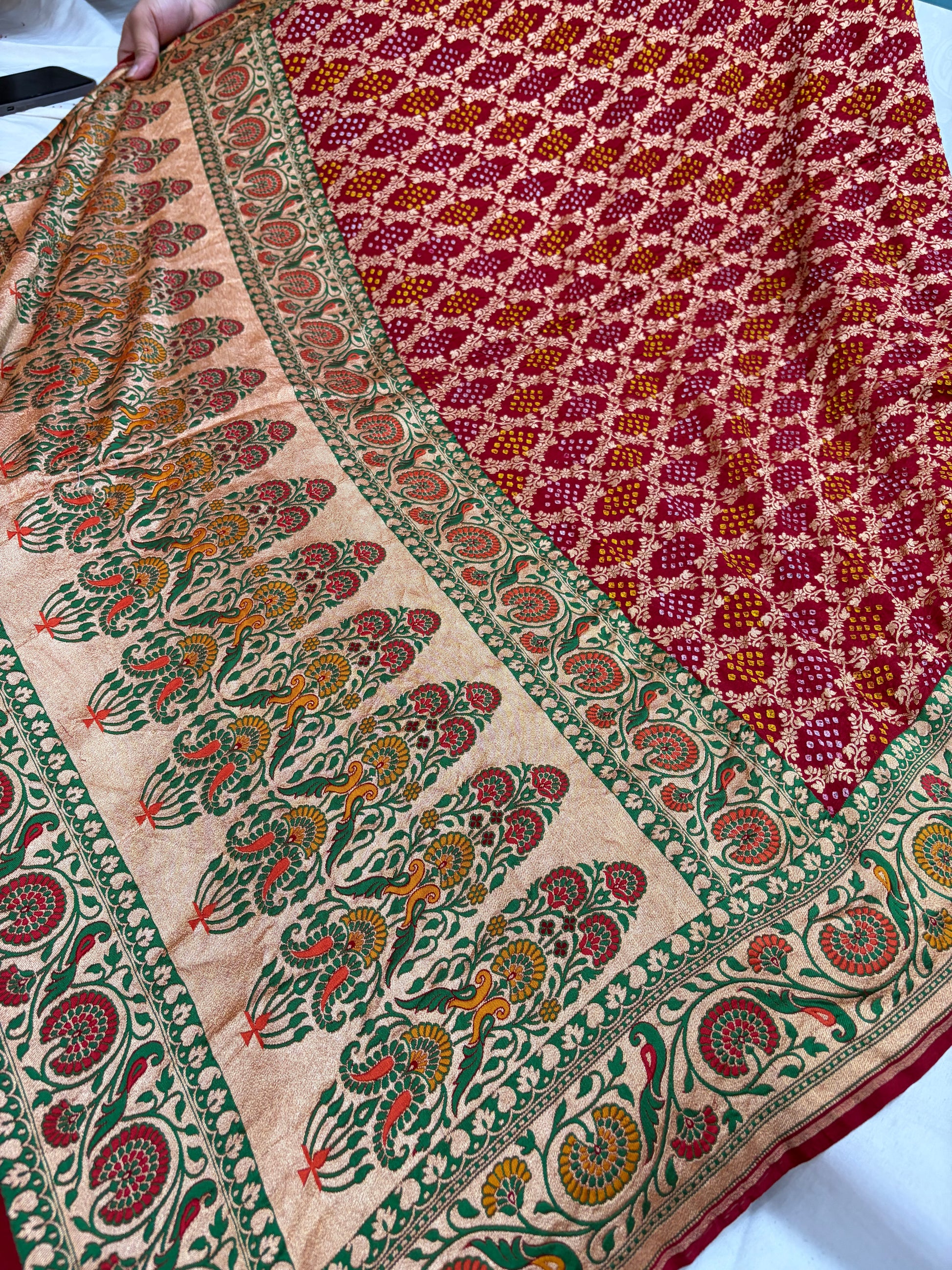 Pure Tilfi Georgette Bandhani sarees in red colour