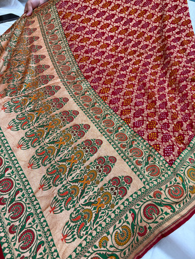Pure Tilfi Georgette Bandhani sarees in red colour