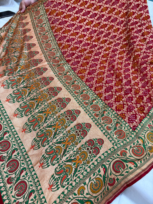 Pure Tilfi Georgette Bandhani sarees in red colour